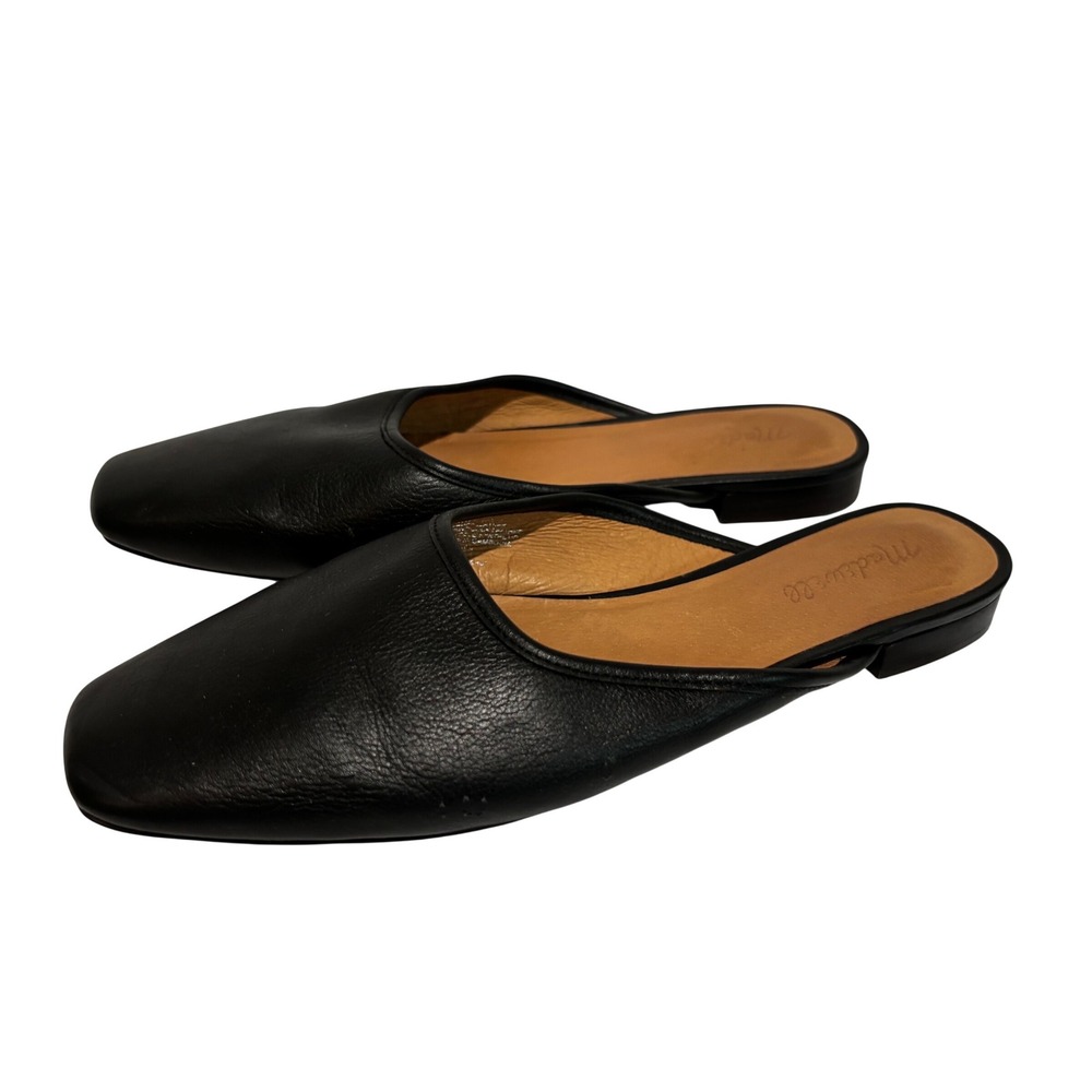 Madewell Adelle Womens Black Leather Square Toe Ballet Mule slides Flats Sz 10.5